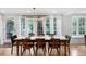 Bright dining room features a wooden table, chandelier, and large windows with views of the lush greenery outside at 1502 Columbine Ave, Boulder, CO 80302