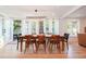 Elegant dining area with large windows, a chandelier, and a stylish wooden table at 1502 Columbine Ave, Boulder, CO 80302