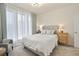 Bright bedroom featuring large windows with sheer curtains, a comfortable bed, and stylish bedside tables at 5737 Amarosa Dr, Parker, CO 80134