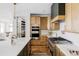 Elegant kitchen features a double oven, pot filler, custom cabinets, and quartz countertops at 1683 N Zenobia St, Denver, CO 80204