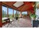 Screened-in patio featuring a brick floor, vaulted ceilings, ample natural light, and scenic views at 1143 Belgian Trl, Elizabeth, CO 80107