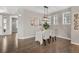 Well-lit dining area with contemporary light fixture and a glimpse into adjacent rooms, complemented by sleek wood flooring at 540 E Fremont Pl, Centennial, CO 80122
