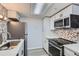 Modern kitchen features stainless steel appliances and stylish backsplash at 8225 Fairmount Dr # 105, Denver, CO 80247