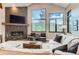 Inviting living room featuring a fireplace, comfortable seating, and large windows showcasing scenic views at 795 Pine Brook Rd, Boulder, CO 80304