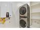 Modern laundry room with stacked washer and dryer and convenient storage is designed for efficiency at 1130 S Harrison St, Denver, CO 80210