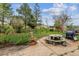 Landscaped backyard area with a decorative fountain, picnic table, and grill, great for outdoor entertaining at 541 Yucca Hills Rd, Castle Rock, CO 80109