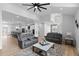 Bright living space featuring hardwood floors, modern furnishings, and an open layout at 12215 Viewpoint Dr, Lakewood, CO 80401