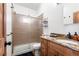 Bathroom with granite counters, a single sink vanity, and a glass-enclosed shower at 445 Beaver Rd # 4, Idaho Springs, CO 80452