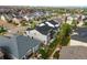 Aerial view showcases the homes with landscaped backyards in a suburban neighborhood at 15033 Delhi Ave, Parker, CO 80134