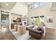 Inviting living room with high ceilings, a charming fireplace, and abundant natural light, ideal for gatherings at 15033 Delhi Ave, Parker, CO 80134