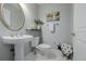 Bright half bath with pedestal sink, modern fixtures, and decorative accents at 1975 N Grant St # 509, Denver, CO 80203