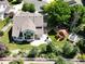 Aerial view of landscaped backyard featuring patio seating, play structure, mature landscaping and home's elevation at 12705 Kalamath Ct, Westminster, CO 80234
