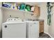 Bright laundry room featuring a modern washer and dryer set, storage, and a utility sink at 12705 Kalamath Ct, Westminster, CO 80234