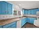 Charming kitchen with bright blue cabinets and stainless steel appliances at 5325 Allison St, Arvada, CO 80002