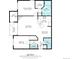 An overhead floor plan of a 949 square foot home with utility, bedrooms, bathrooms, and a balcony at 7408 S Alkire St # 301, Littleton, CO 80127