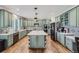 Eat-in kitchen with an island, stainless steel appliances, and light green cabinets at 6017 Merchant Pl, Parker, CO 80134
