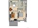 Detailed floor plan showcases the layout of the living room, kitchen, bedroom, and bathroom at 2500 S York St # 213, Denver, CO 80210