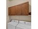Laundry room with overhead cabinets and appliances at 10111 Inverness Main St # 312, Englewood, CO 80112