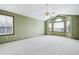 Bedroom featuring neutral carpet, multiple windows and a ceiling fan at 5395 S Flanders Way, Centennial, CO 80015