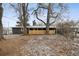 View of backyard with wooden porch and mature trees surrounding the perimeter at 701 S Roosevelt Ave, Lafayette, CO 80026