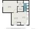 Detailed floor plan displaying dimensions of bedroom, bathroom, living room, kitchen, and walk-in closet at 3600 S Pierce St # 2-201, Lakewood, CO 80235