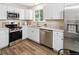 Modern kitchen with white cabinets, stainless steel appliances, and wood flooring at 9054 Dover St, Westminster, CO 80021