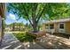 Spacious backyard featuring a mature shade tree, lush lawn, and a concrete patio for outdoor entertaining at 3570 E Arapahoe Pl, Centennial, CO 80122