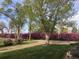 Landscaped yard with a gravel path, mature trees, and vibrant blooming bushes at 3428 W County Road 4, Berthoud, CO 80513