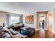 Cozy living room with hardwood floors, stylish decor, and plenty of natural light at 11043 Valleybrook Cir, Highlands Ranch, CO 80130