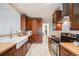 Modern kitchen with wooden cabinetry, stainless steel appliances, and farmhouse sink under recessed lighting at 544 N Logan St, Denver, CO 80203