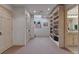 Finished basement featuring neutral colors, built-in shelving, carpeted floors, and bonus storage at 5 Tamarade Dr, Littleton, CO 80127