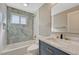 Modern bathroom featuring stylish tile, updated fixtures, and a sleek vanity at 1328 Holly St, Denver, CO 80220