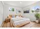 Inviting primary bedroom with natural light, hardwood floors, and modern decor with a queen-sized bed at 4701 E Jewell Ave, Denver, CO 80222