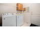 Laundry room with modern washer and dryer, plus storage at 21062 Hawthorne Ln, Parker, CO 80138