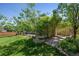 Serene backyard showcasing mature trees, a well-manicured lawn, and a cozy patio area perfect for relaxation at 5694 S Pagosa Ct, Centennial, CO 80015