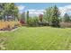 Large fenced backyard with mature trees and well-manicured lawn at 9810 Venneford Ranch Rd, Highlands Ranch, CO 80126