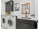 Laundry room featuring a utility sink, washer and dryer, hardwood floors, and modern fixtures at 9810 Venneford Ranch Rd, Highlands Ranch, CO 80126