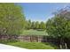 Fenced backyard with lush grass and mature trees providing shade and privacy at 19157 E Progress Ave, Centennial, CO 80015