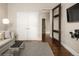 Modern bedroom features a comfortable sitting area and access to a private bathroom at 5455 Landmark Pl # 1009, Greenwood Village, CO 80111