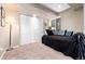 Basement bedroom featuring carpet flooring, double closet, and a comfortable daybed at 19634 E Clear Creek Trl, Parker, CO 80134