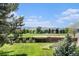Backyard view of a sports field with mountains in the distance surrounded by trees at 1572 W Long Ave, Littleton, CO 80120