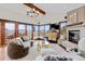 Inviting living room featuring a fireplace, floor-to-ceiling windows with mountain views, and stylish furnishings at 2063 Montane E Dr, Golden, CO 80401