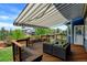 Inviting outdoor patio with retractable awning and comfortable wicker seating, perfect for relaxing and entertaining at 879 Quintana Ln, Erie, CO 80516