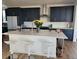 Modern kitchen featuring a large center island, dark cabinetry, and stainless steel appliances at 8981 Bellsong Circle Cir, Littleton, CO 80125