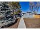 Charming home features light blue siding, well-manicured lawn, mature trees, and inviting curb appeal at 10025 W 8Th Ave, Lakewood, CO 80215