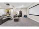 Relaxing basement with reclining seating, large screen, and open area for entertainment at 9154 E 37Th Ave, Denver, CO 80238