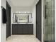 Modern bathroom features a double sink vanity, large mirror, neutral color palette, and glass-enclosed shower at 838 N Cherry St # 1, Denver, CO 80220