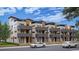 Modern townhomes feature brick and siding exteriors, balconies, and rooftop patios under a blue, cloudy sky at 838 N Cherry St # 1, Denver, CO 80220