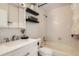 Well-maintained bathroom features a shower-tub combo and stylish white vanity at 8225 Fairmount Dr # 104, Denver, CO 80247