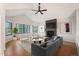 Bright living room with vaulted ceilings, fireplace, modern furniture, and lots of natural light at 18 Brixham Ct, Castle Pines, CO 80108
